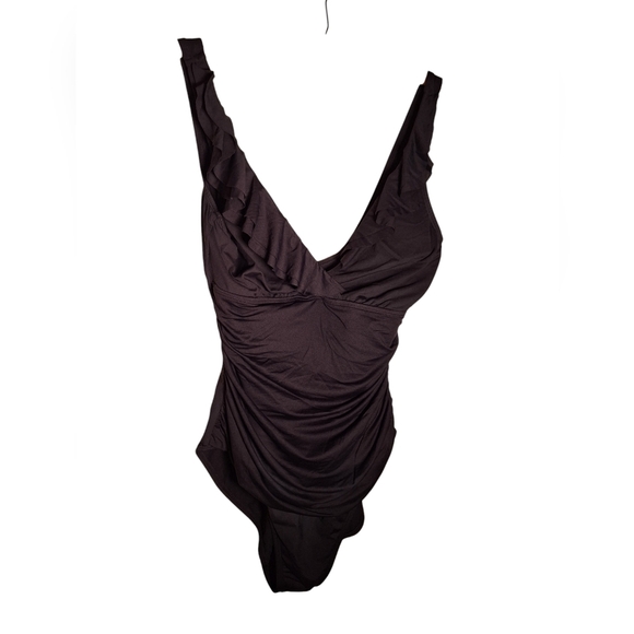 Lauren Ralph Lauren Black One Piece Ruffled Swimsuit M/L READ BEACHY Preppy - Picture 1 of 5